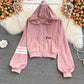Small fresh loose hooded sweater coat for women  1677