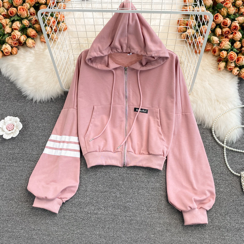 Small fresh loose hooded sweater coat for women  1677