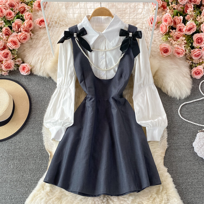 French retro girl bow dress  3002