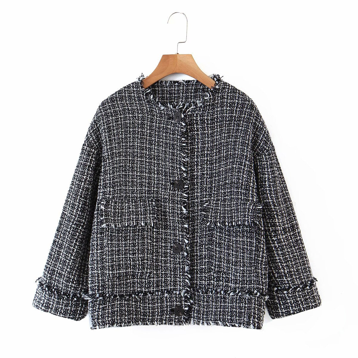 herbstlicher Wollpullover für Damen mit kurzer, fransiger Strickjacke 1386