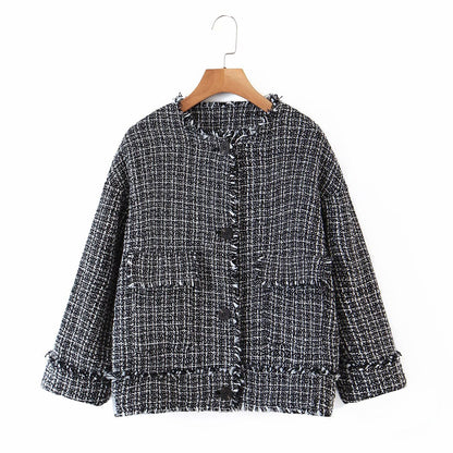 herbstlicher Wollpullover für Damen mit kurzer, fransiger Strickjacke 1386