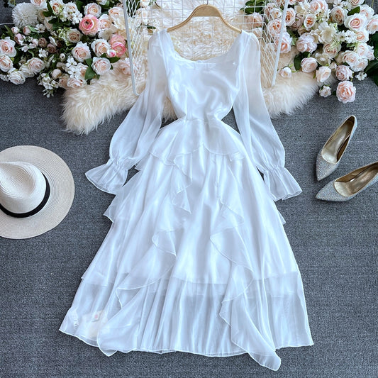 Season new elegant temperament super fairy slim irregular long skirt  2864