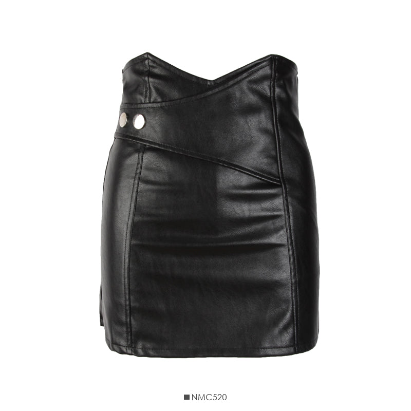 Han Fan Design PU-Leder mit hoher Taille, dünner Rock in A-Linie 2553