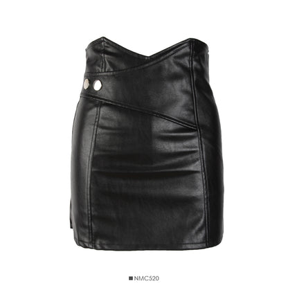 Han Fan Design PU-Leder mit hoher Taille, dünner Rock in A-Linie 2553