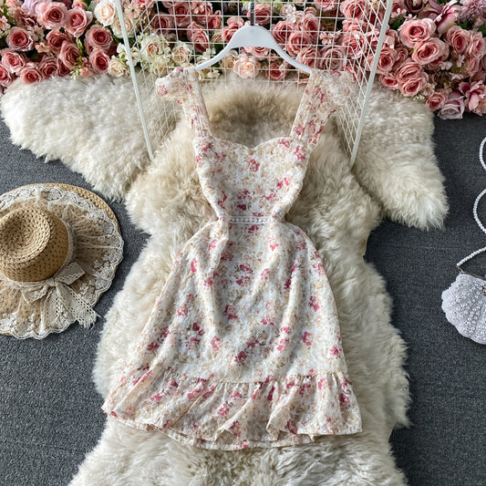 Lace embroidered floral dress with suspender  3313