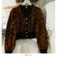 Printed single breasted sweater women's V-neck slim long sleeved sweater  1877