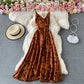 V-neck high waist slim suspender dress  3046