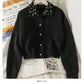 Beaded Lapel single breasted slim cardigan sweater  2034