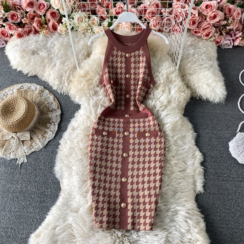 Slim Plaid buttock knit dress one step skirt  2755