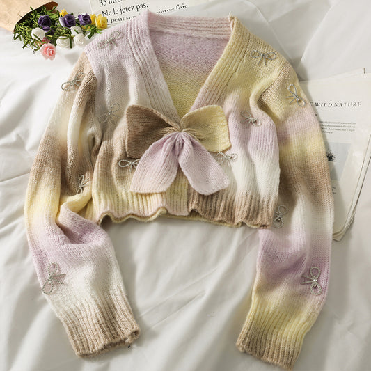 Süßer, farblich passender, farblich abgestimmter Kurzpullover mit Schleife 1783