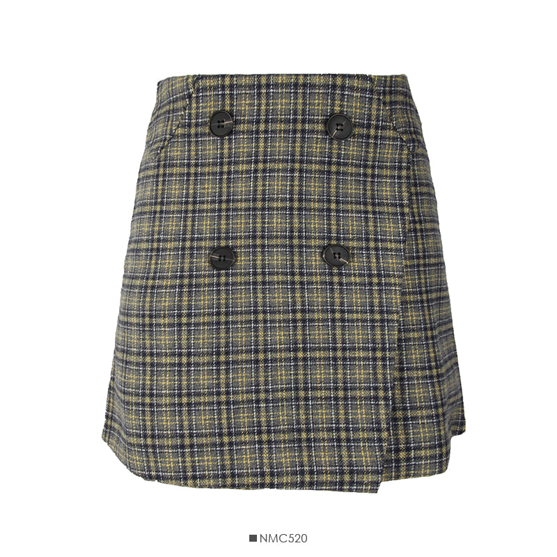 Vintage Plaid high waist thin tweed A-shaped skirt  2646