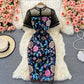 Mesh stitching heavy industry embroidery Hip Wrap Dress  3072