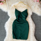 Slim wrap hip skirt low chest V-neck dress  2767
