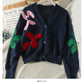 Slim low neck single breasted printed sweater women's new long sleeve versatile cardigan sweater  2082