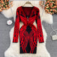 Knitted bottomed Hip Wrap Skirt celebrity temperament elastic dress  3083
