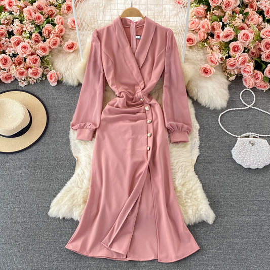 Slit waist dress elegant Hip Wrap Dress  3001
