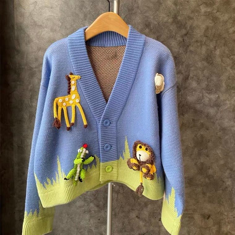 Herbst, neue, modische, süße, verspielte Strickjacke mit V-Ausschnitt 1341