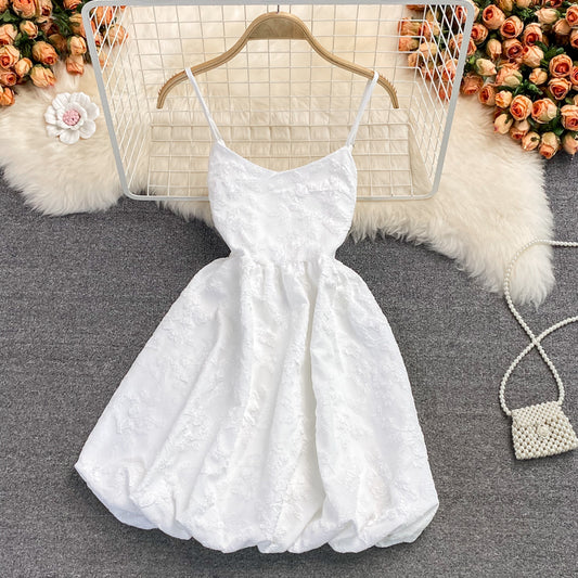 Sweet fluffy Jacquard Dress high waist Princess suspender skirt  2789