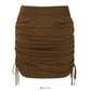French niche design drawstring pleated High Waist Hip Wrap Skirt  2478