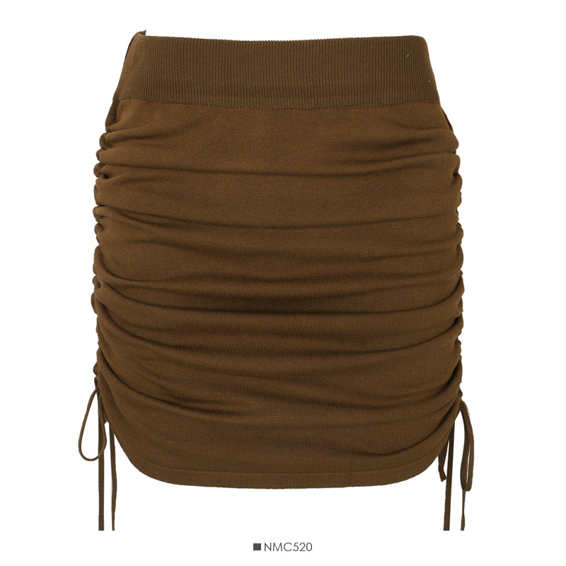 French niche design drawstring pleated High Waist Hip Wrap Skirt  2478
