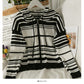 Korean drawstring hooded striped zipper cardigan thin sweater women 2015