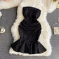 Light mature style sexy one shoulder strapless dress  3035
