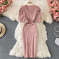 Temperament bubble sleeve slim V-neck wrap hip dress  2895
