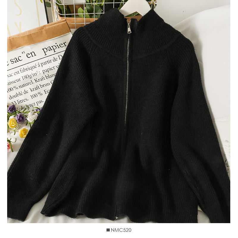 Han Fan high neck loose and thin zipper medium length sweater women  1977