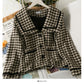 Loose and thin thousand bird check cardigan thickened coat in autumn and winter  2091