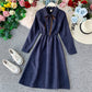 French retro super fairy waist skirt core velvet shirt dress  3401