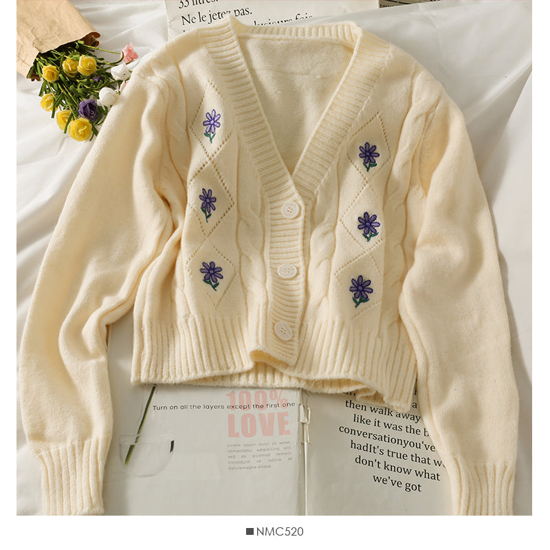 Sweater women's Linen embroidered short Knitted Top  1763