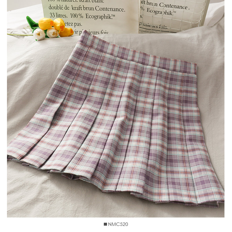 Small fresh Plaid pleated skirt women's sweet college style  2633