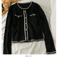 Korean Vintage stripe wave edge round neck single breasted sweater  2037