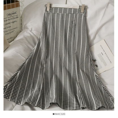 Korean Plaid print versatile medium length skirt for women  2620