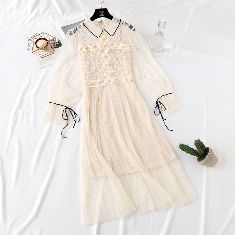 New super horn sleeve nail bead sling pleated long skirt two-piece set  2459