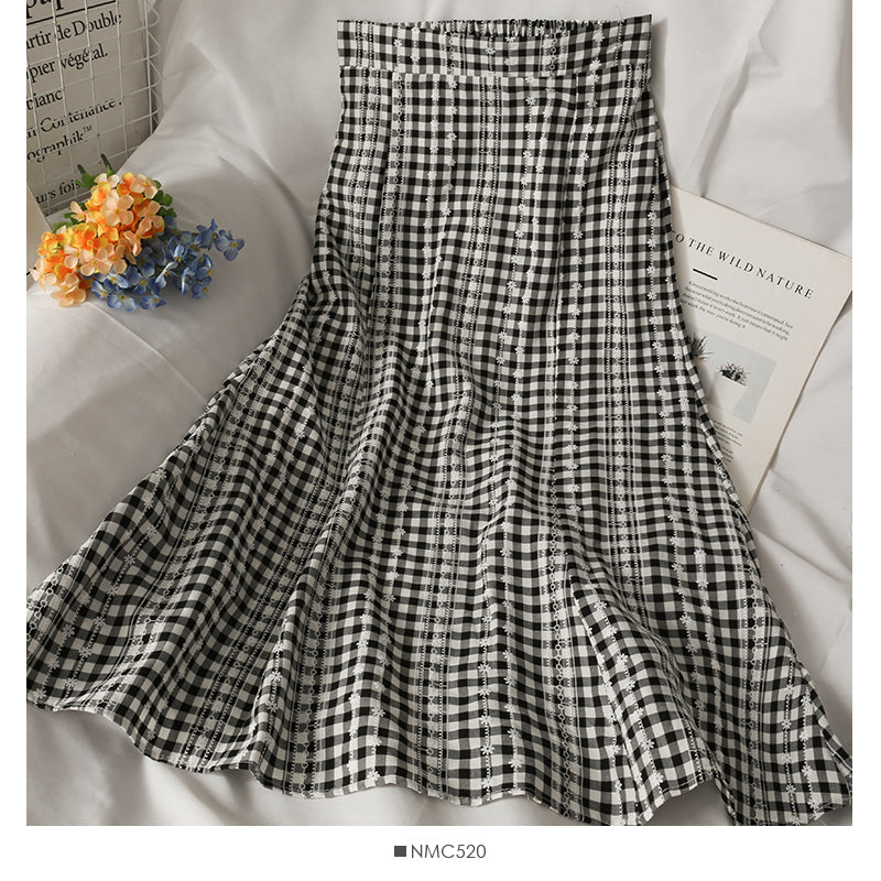 Sweet style print medium length high waist fishtail skirt  2638
