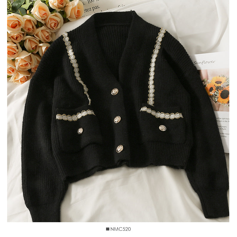 Sweater women's three button cardigan thin V-Neck long sleeve sweater  1755