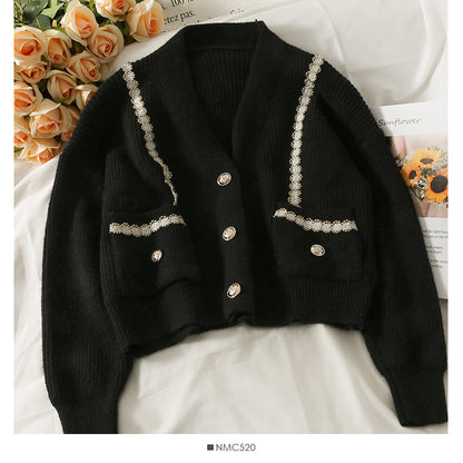 Sweater women's three button cardigan thin V-Neck long sleeve sweater  1755