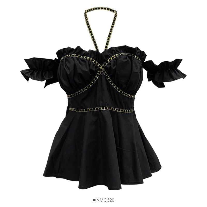 French minority ear side hanging neck beautiful back skirt top  2702