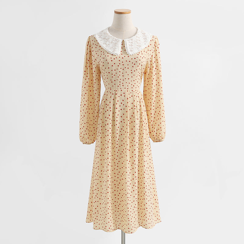 New female doll neck Vintage Chiffon Floral Dress  2250