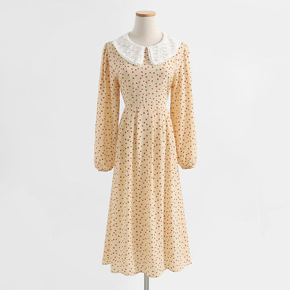 New female doll neck Vintage Chiffon Floral Dress  2250