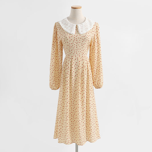 New female doll neck Vintage Chiffon Floral Dress  2250