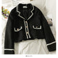 Striped tweed Lapel Blazer women's versatile single breasted long sleeved coat  2094