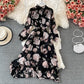 Slim waist and slim temperament French Vintage Chiffon Dress  3198