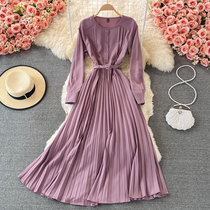 Französisches Promi-Temperament Rundhals-Faltenkleid 3341