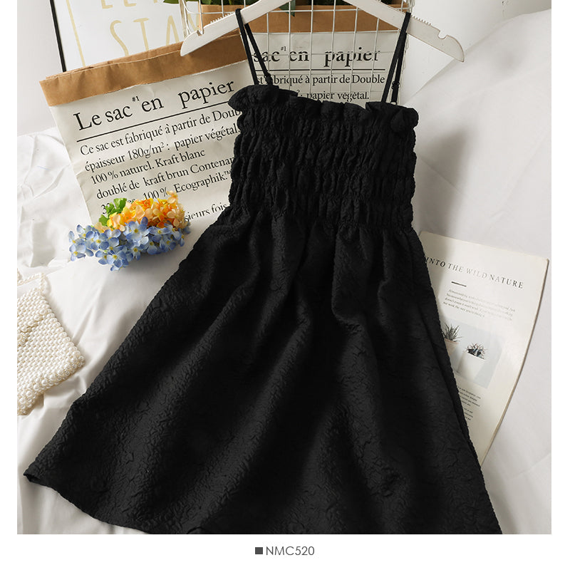 Korean wrinkled fungus side high waist thin dress for women  2686
