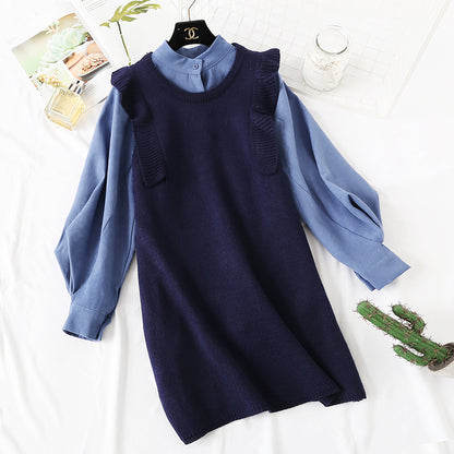 Two piece slim sweater knit vest vest with shirt skirt  2348