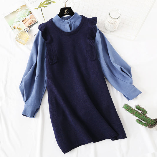 Two piece slim sweater knit vest vest with shirt skirt  2348