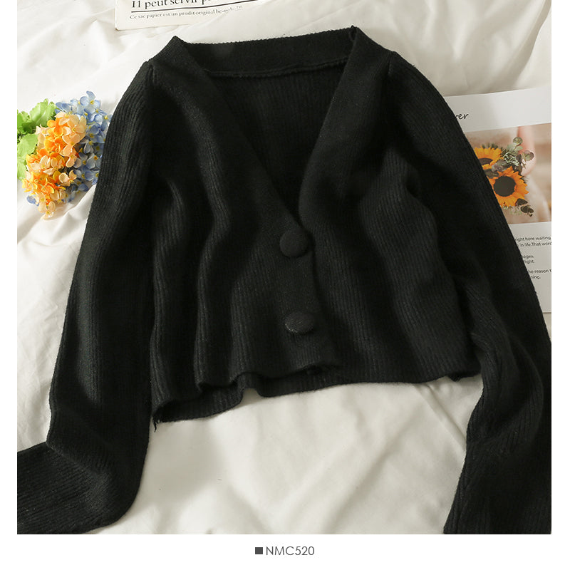 Sweater women's new two button short cardigan low neck  1800