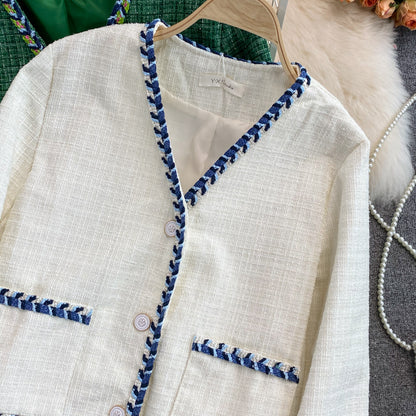 Xiaoxiangfeng tweed woven coat green coat  1657